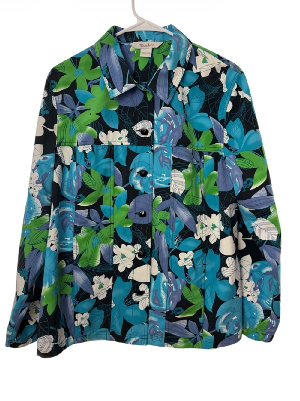 TANJAY Colorful Floral Lightweight Button Front Jacket Size Large